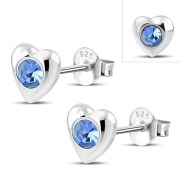 Sapphire CZ Heart Silver Stud Earrings, e416st